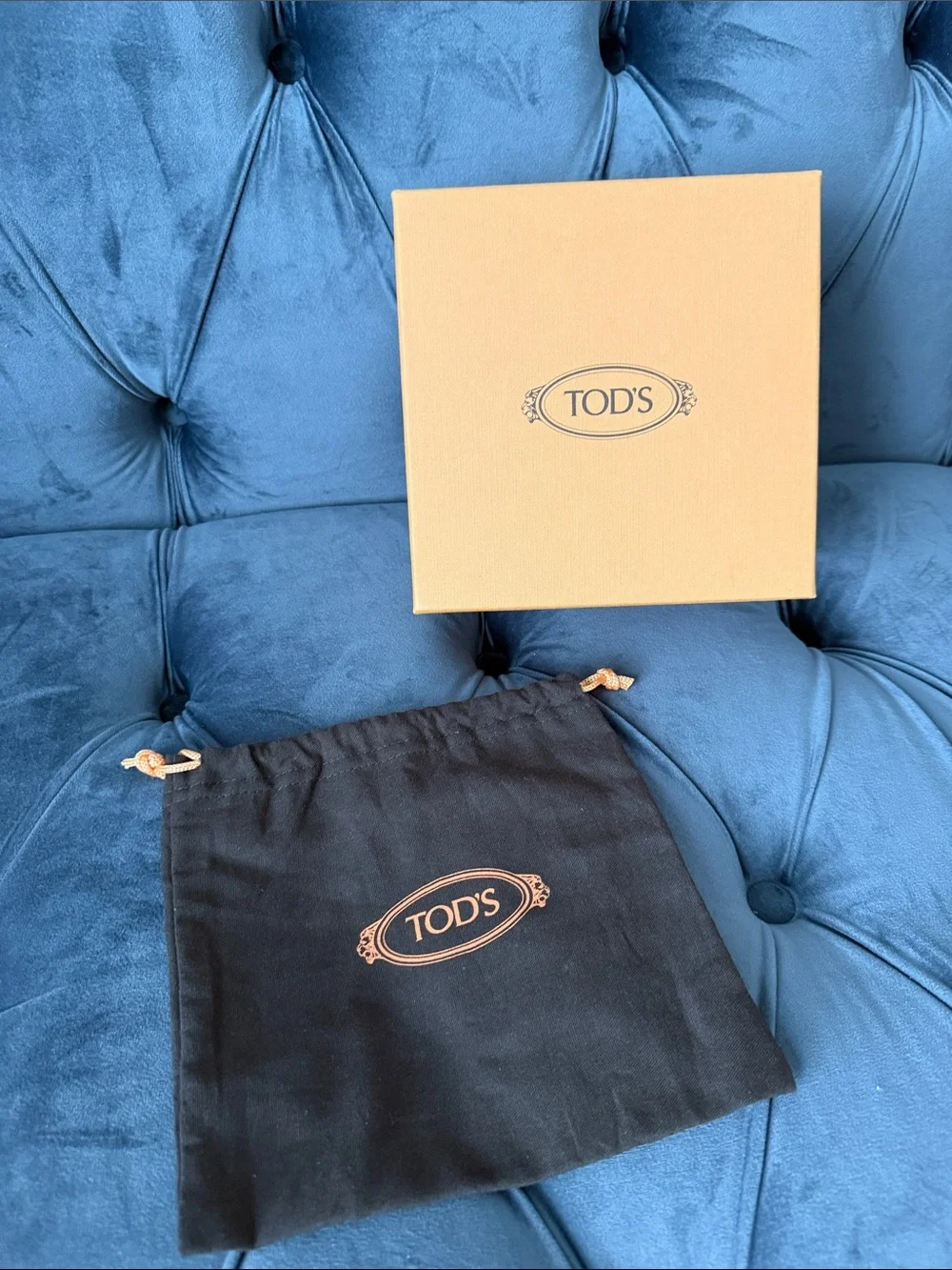 TOD'S Black Drawstring Dust Bag with Logo and Orange Box for belt